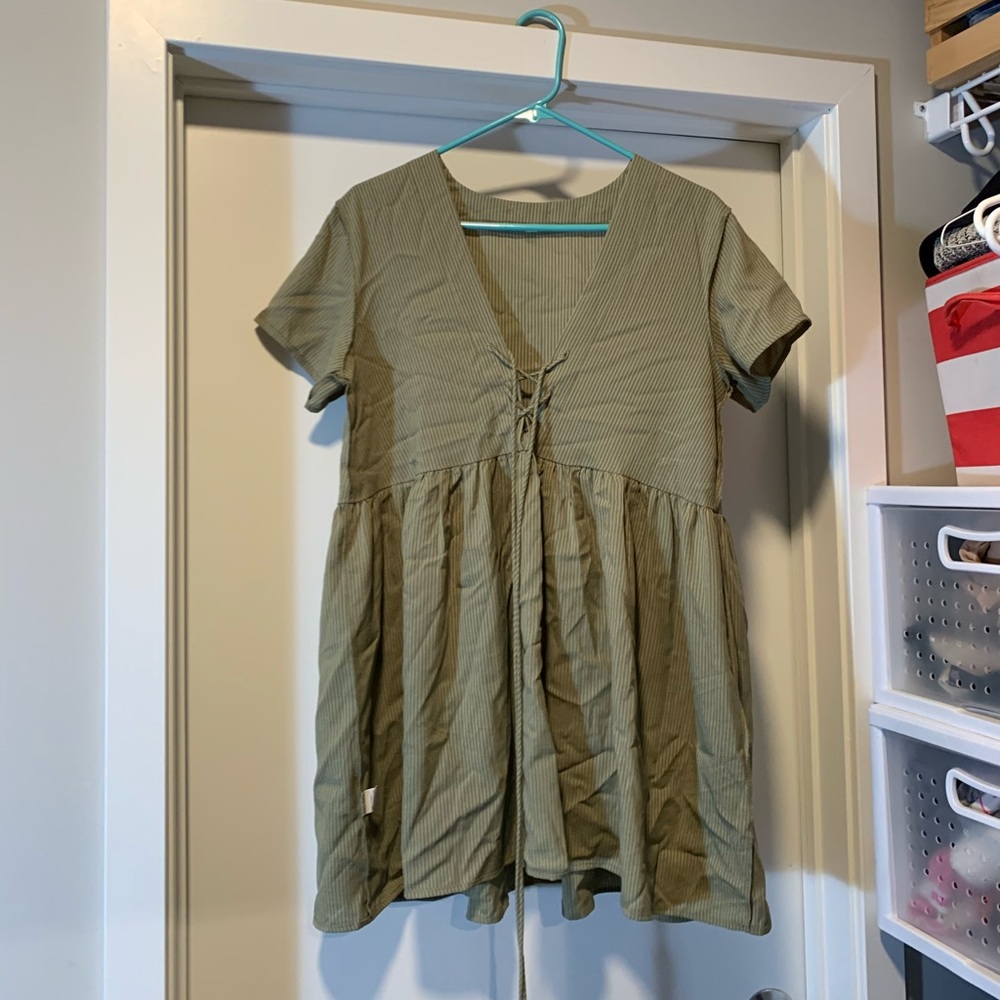 Green V neck Lace dress